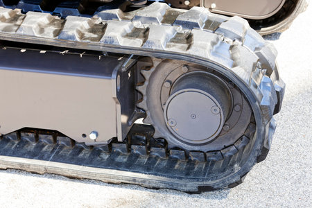 View on tire of new excavator diggingの写真素材