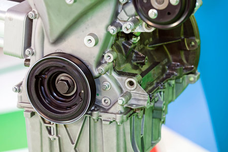 One detail and part of car engine; note shallow depth of field