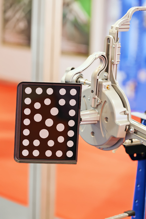 Closeup engine switches with circle plastic buttons ; note shallow depth of fieldの写真素材