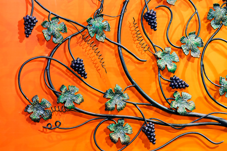 Details, structure and ornaments of wrought iron fence with gateの写真素材