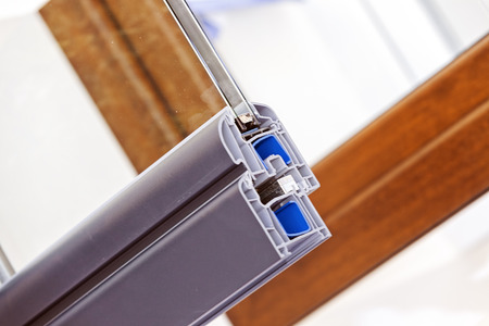 Cross section of pvc profile for window; note shallow depth of fieldの写真素材
