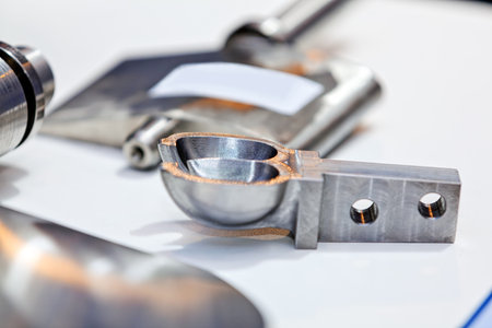 One detail and part of new industry engine made of steel; note shallow depth of field