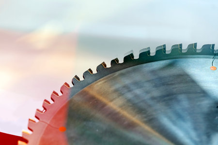New metal blade for engine with perforation; note shallow depth of field