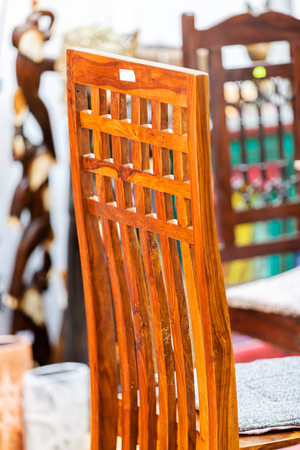 types of wooden chairs with back support, note shallow depth of fieldの写真素材
