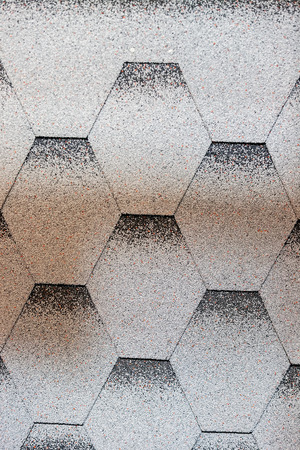Detail of roof shingle on exhibition stand at construction fairの写真素材