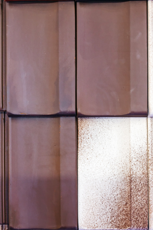 Detail of roof tiles on exhibition stand at construction fairの写真素材