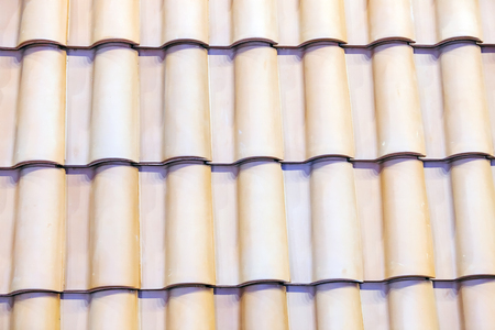 Detail of roof tiles on exhibition stand at construction fairの写真素材