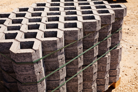 hollow concrete slabs for the construction of parking placesの写真素材