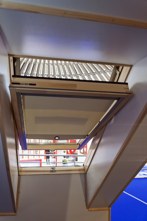 Open roof window system for home, inside viewの写真素材