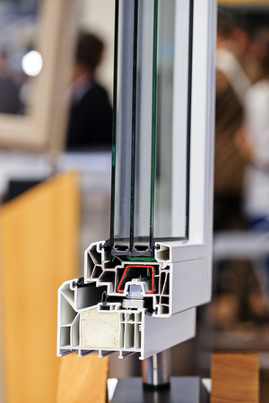 Cross section of pvc profile for window; note shallow depth of fieldの写真素材
