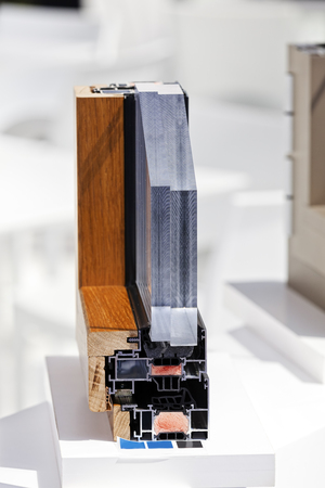 Cross section of profile for window with wood and aluminumの写真素材