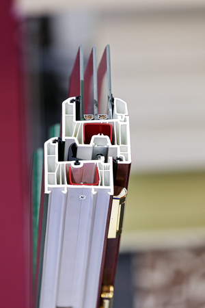 Cross section of pvc profile for window; note shallow depth of fieldの写真素材