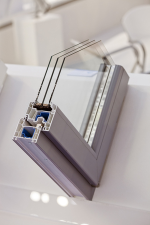 Cross section of pvc profile for window; note shallow depth of fieldの写真素材