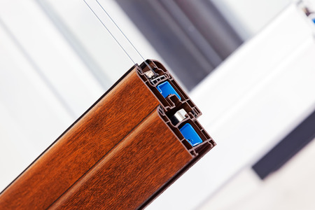 Window profile cut of with metal, glass and insulationの写真素材