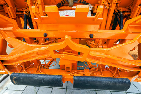 View on detail of new garbage truck
