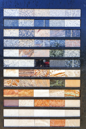Samples of marble on the exhibition wallの写真素材