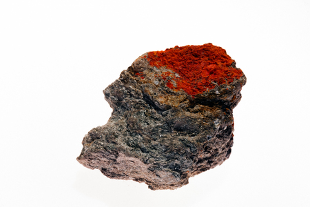 sulphide mineral realgar on the white backgroundの写真素材
