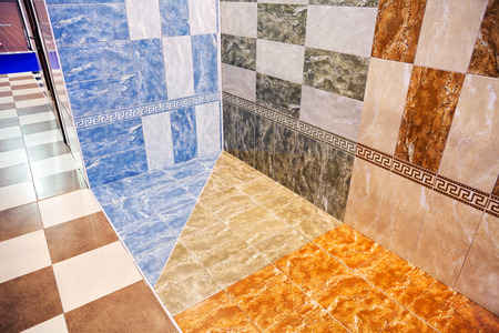 various ceramic tiles in the exhibition hallの写真素材