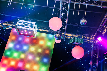 Stage lights and video beam in a concertの写真素材