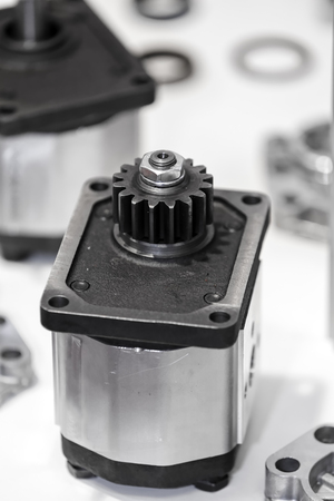Closeup new design of parts for machine on exhibition show; note shallow depth of fieldの写真素材