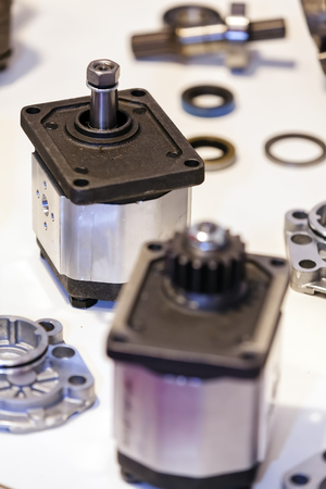 Closeup new design of parts for machine on exhibition show; note shallow depth of fieldの写真素材