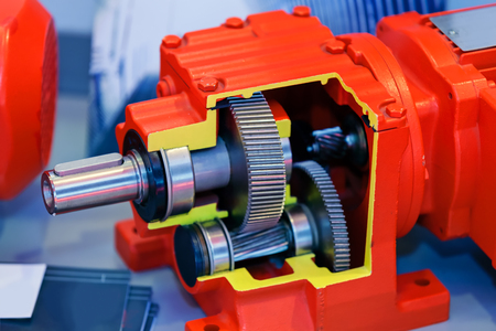 Cross section of fabric engine part with motor; note shallow depth of fieldの写真素材