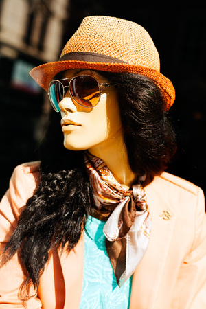 Mannequin with sunglasses and brown hatのeditorial素材