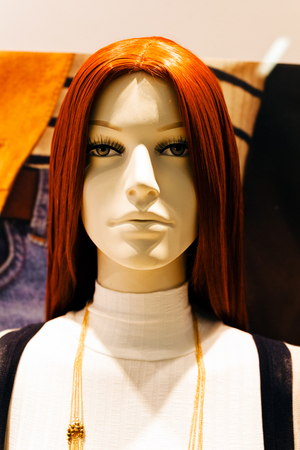 Mannequin face closeup on white backgroundの写真素材