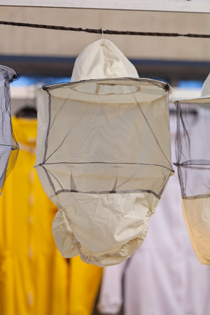 Protective equipment used in beekeeping, note shallow depth of fieldの写真素材
