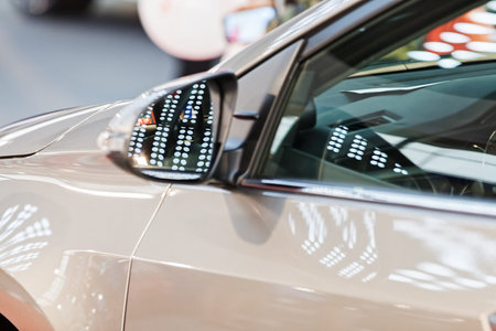 rearview mirror on the motor vehicle, note shallow depth of fieldの写真素材