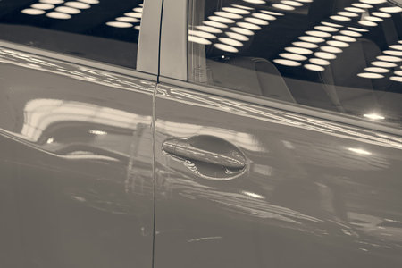 door handles of cars with door lock, note shallow depth of fieldの写真素材