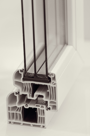 cross-section aluminum window frames, note shallow depth of fieldの写真素材