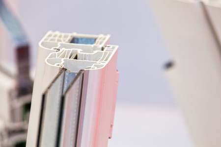 cross-section aluminum window frames, note shallow depth of fieldの写真素材