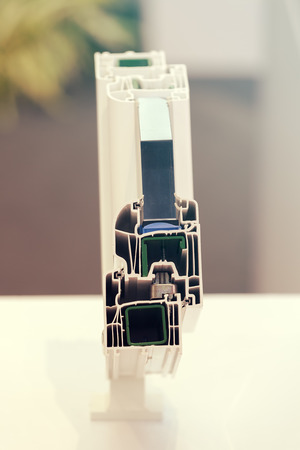 cross-section aluminum window frames, note shallow depth of fieldの写真素材