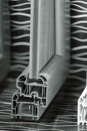 cross-section aluminum window frames on a colorful background , note shallow depth of field