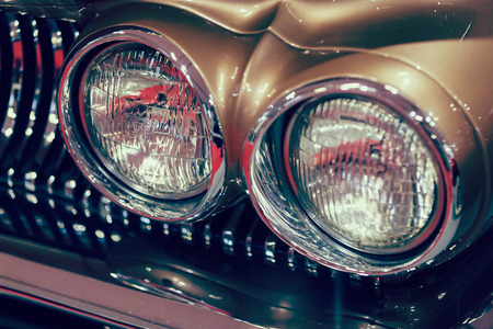 Headlights on vintage cars, note shallow depth of fieldの写真素材