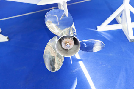 the part of the propeller of a speedboath , note shallow depth of field