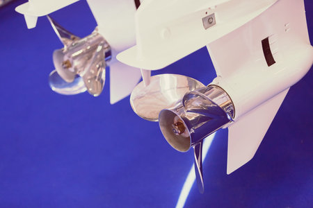 the part of the propeller of a speedboath , note shallow depth of field