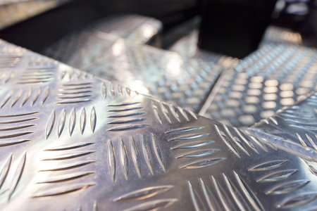 metal parts of the boat at the Boat Show, note shallow depth of field