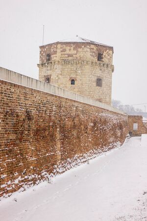 view from the fortress under the snow, note shallow depth of fieldのeditorial素材