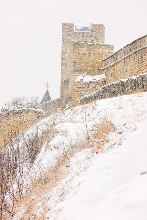 Belgrade old fortress under the snow, note shallow depth of fieldのeditorial素材
