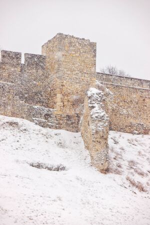 Belgrade fortress under the snow, note shallow depth of fieldのeditorial素材