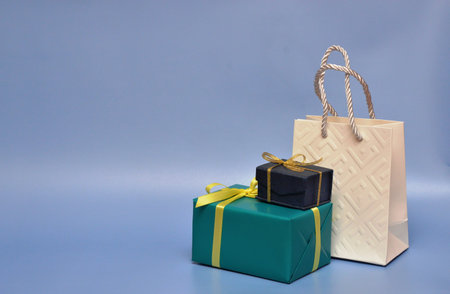 Gift multicolor bags and boxes for the holidayの写真素材