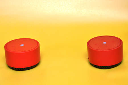 Electronic gadget smart speaker. Wireless artificial intelligenceの写真素材