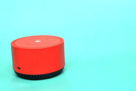 Electronic gadget smart speaker. Wireless artificial intelligenceの写真素材