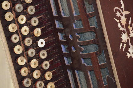 Fragments of musical instrument bayan close-up