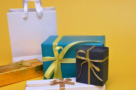 Gift multicolor bags and boxes for the holidayの写真素材