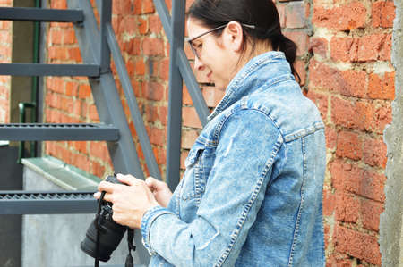 Girl freelancer performs the taskの写真素材