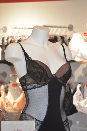 Beautiful lingerie on a mannequin in a shop windowの写真素材