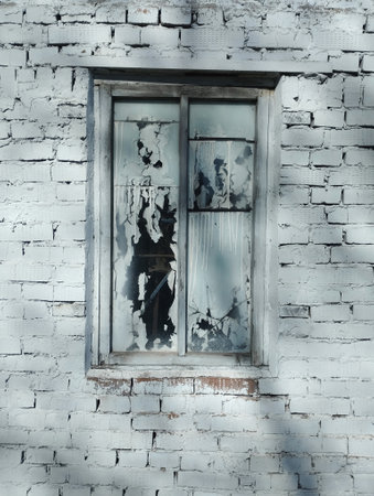 old window on a white brick wall, close-up of photoの写真素材
